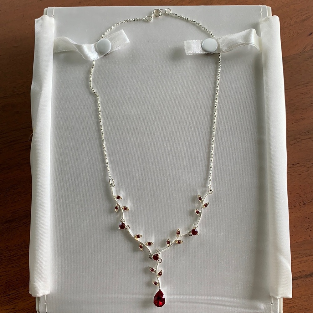 Silver and Red Necklace Approximately 16”